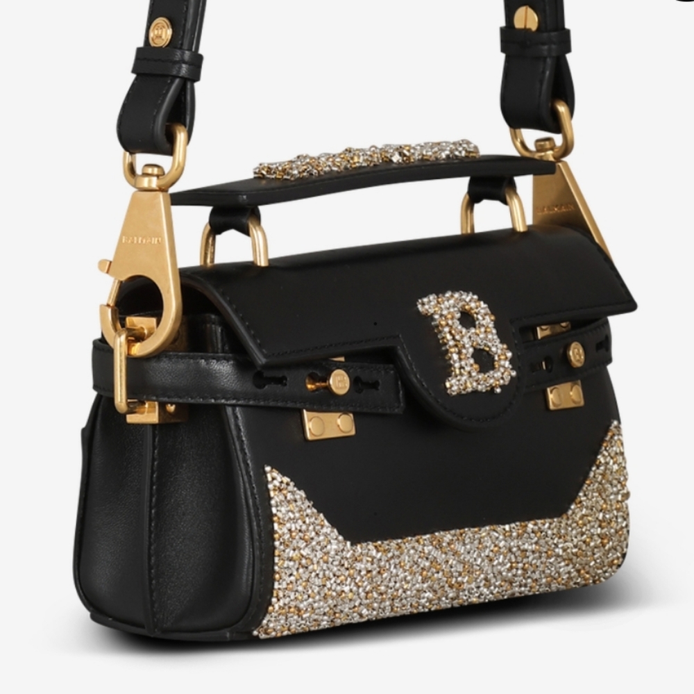 Balmain B-Buzz 19 Embellished Leather Crossbody Bag Black